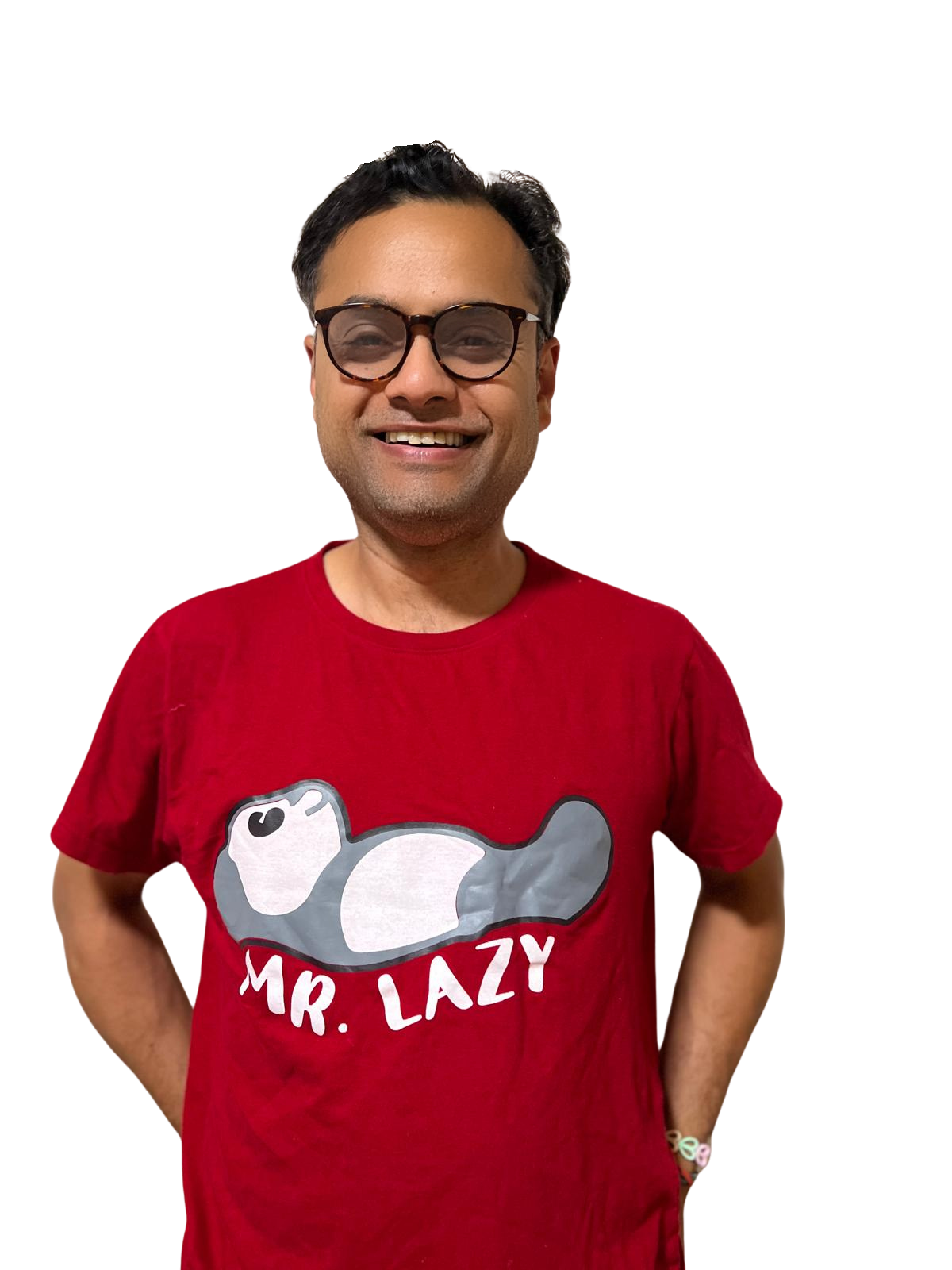 Ashish wearing Mr. Lazy t-shirt